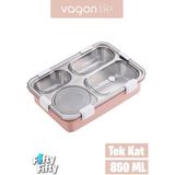 Vagonlife Lunchbox Büyük Ebat 850 ml (Paslanmaz Çelik Tek Kat Dört Bölmeli Çorba Kaseli Lunch Box Yeni Nesil Sefer Tası -FFLBOX50433 - Pudra
