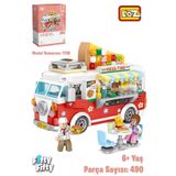 Vagonlife LZ1739 Mini Block Serisi Food Truck Pizza Kamyonu 490 Parça Oyuncak Yapım Seti