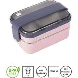 Vagonlife Smart Style Lunch Box Iki Katlı Paslanmaz Çelik Kolay Kilitlenir Sefer Tası – 1200 ml - Pembe - Mavi