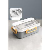 Vagonlife Tek Kat Çift Bölme Bento Lunch Box Ofis-Okul İçin Yeni Nesil Sefer Tası Paslanmaz Çelik 588 Gri
