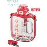 Vagonlife Tkk 1000 ml Çift Kullanım Pipetli rahat Içim Bpa Içermeyen Askılı Tritan Su Matarası FFTKK1022 1000 - Kırmızı