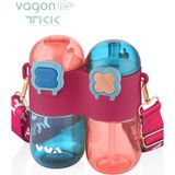 Vagonlife Tkk Tek Gövde Çift Hazne 2X400 800 ml Sıvı Kapasiteli Boyun Askılı Pipetli /rahat Içim Tritan Matara - Mavi - Pembe