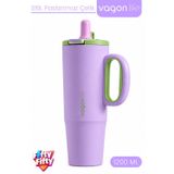 Vagonlife Tumbler 1200 ML Tek Kapak Çift Kullanım Pipetli Rahat İçim Kulplu Paslanmaz Çelik TermosFFVGN1114-1200ML