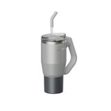 Vagonlife Tumbler 950ml Pipetli/Pipetsiz Kullanım Fonksiyonel Kulplu Paslanmaz Çelik Termos (Gri)
