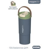 Vagonlife Tumbler Mug 660 ml Tek Kapak Çift Kullanım Pipetli Rahat Içim Kulplu Paslanmaz Çelik Termos 1102-660ML - Lacivert