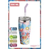 Vagonlife Tumbler Özel Desenli Cup 590 Ml Vakumlu Paslanmaz Çelik Termos Pipetli/Rahat İçim -Ffvgn1001-590Ml
