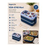 VagonLife VGN-6748 Mavi 700 ml 2 Katlı Paslanmaz Çelik Lunch Box Beslenme Kabı