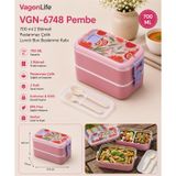 VagonLife VGN-6748 Pembe 700 ml 2 Katlı Paslanmaz Çelik Lunch Box Beslenme Kabı