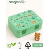 Vagonlife Yeni Nesil Çocuk Beslenme Kutusu Tek Katlı - Bölmeli Lunch Box - 1300 Ml. (Plastik Pp5 Malzeme) - Yeşil