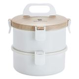 Vagonlife ( Yuvarlak) Ahsap Desen Lunch Box 1600Ml. Xc-008 - Beyaz