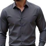 Vahik Antrasit Pamuklu Saten Gömlek Erkek Slim Fit Casual Stilde Şık Tasarım - 2XL