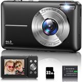 Vahoıald Dijital Kamera 1080P 44MP Fotoğraf Kamerası 16X Dijital Zoom Kamera, Vlog Kamerası 2,4" LCD Ekranlı Kompakt Kamera, 32G Mikro Hafıza Kartı, Çocuklar Için 1 Pil Gençler Öğrenciler Yeni Başlaya - Siyah