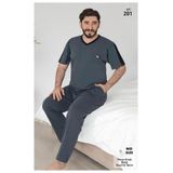 VAJESTO Erkek Füme Battal Kısa Kol Uzun Pantolon Cotton T-shirt Pantolon Büyük Beden Pijama Takım Cepli