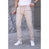 VAJESTO Erkek Krem Slim Fit Esnek Likralı Armürlü Kaliteli Keten Bağcıklı Şık Pantolon