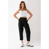 VAJESTO Kadın Siyah Balon Model Esnek Beli Lastikli Çımalı Bilek Pantalon Tayt