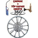 Vakia 38 Cm Nikelaj Döner Başlıklı Portatif Künefe - Kadayıf - Balık - Su Böreği Pişirme Ocağı - Gümüş