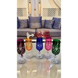 Vakıf Home 6 Adet Kristal Renkli Kesme El Işi Ayaklı Kahve Yanı Su Bardağı 180 cc - 001-Renkli