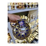 Vakıf home 6 Kişilik Porselen Ayaklı Lacivert Renk Gold Acar Porselen Kahve Fincan Takımı