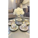 Vakıf home 6 Kişilik Porselen Renkli Nigar Model Gold Kahve Fincan Takımı Seti