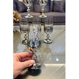 Vakıf Home Bohemıa Kristal 6 Adet Titanyum Gümüş Kaplama Ayaklı Kahve Yanı Su Bardağı - 180 ml