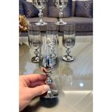 Vakıf home BOHEMIA KRİSTAL 6 Adet Titanyum Gümüş Kaplama Ayaklı Kahve Yanı Su Bardağı