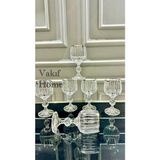 Vakıf Home Bohemia Kristal Ayaklı Gümüş Renk Kesme El Işi Çubuk Model Kahve Yanı Su Bardağı - 6 Adet - 250 ml