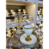 Vakıf Home Kristal Ayaklı Gold Kahve Yanı Su Bardağı - 6 Adet - Beyaz - Altın