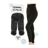 VAKKARIO Kadın Kalın Kışlık Yüksek Bel İçi Polarlı Peluş Çift Dikişli Siyah Termal Tayt, L Beden