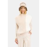 Vakko Beige Color Block Knitwear - Ekru - 36
