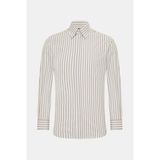 Vakko Beige Striped Pattern Cotton Shirt - 43 - Bej