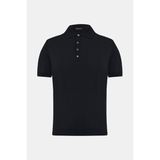 Vakko Black Buttoned Polo Collar Short Sleeve Knit T-Shirt - M - Siyah