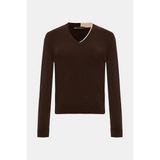 Vakko Brown V-Neck Wool Knit Sweater - Kahverengi - M
