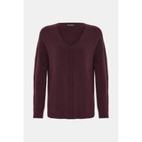Vakko Burgundy V-Neck Knit Sweater - Kırmızı