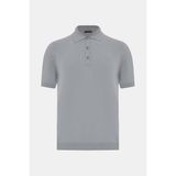 Vakko Buttoned Polo Collar Short Sleeve Plain Knit Top - 3XL - Gri
