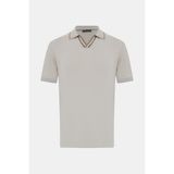 Vakko Buttonless Polo Collar Short Sleeve Knit Top - M - Gri