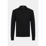 Vakko By Gran Sasso Black Polo Collar Long Sleeve Linen T-Shirt - 56 - Siyah