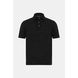 Vakko By Gran Sasso Black Polo Collar Short Sleeve Linen T-Shirt - 60 - Siyah