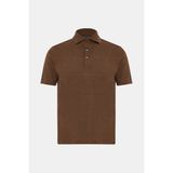 Vakko By Gran Sasso Brown Polo Collar Short Sleeve Linen T-Shirt - 54 - Kahverengi