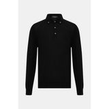 Vakko By Gran Sasso Button-Down Polo Collar Wool Knit Sweater - Siyah - 58