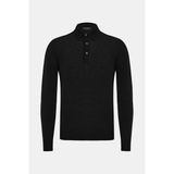 Vakko By Gran Sasso Buttoned Polo Collar Wool Silk Knit Sweater - Siyah - 52