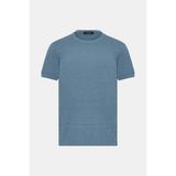 Vakko By Gran Sasso Dark Blue Crew Neck Short Sleeve Linen T-Shirt - 48 - Mavi