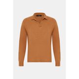 Vakko By Gran Sasso Dark Orange Polo Collar Long Sleeve Linen T-Shirt - 56 - Turuncu
