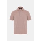 Vakko By Gran Sasso Light Pink Polo Collar Short Sleeve Linen T-Shirt - 50 - Pembe