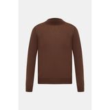 Vakko By Gran Sasso Mock Neck Wool Knit Sweater - Kahverengi - 48