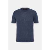 Vakko By Gran Sasso Navy Crew Neck Short Sleeve Linen Knit Sweater - 58 - Mavi