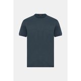 Vakko By Gran Sasso Navy Crew Neck Short Sleeve Linen T-Shirt - 54 - Mavi