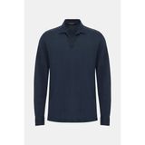 Vakko By Gran Sasso Navy Polo Collar Long Sleeve Linen T-Shirt - 54 - Mavi