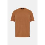 Vakko By Gran Sasso Orange Crew Neck Short Sleeve Linen T-Shirt - 58 - Turuncu