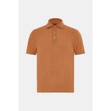 Vakko By Gran Sasso Orange Polo Collar Short Sleeve Linen T-Shirt - 58 - Turuncu