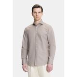 Vakko Cotton Linen Twill Casual Shirt - M - Bej